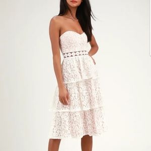 Adorn White Lace Strapless Midi Dress